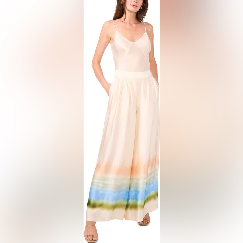 Parker Women’s The Jessie Wide Leg Satin Pants Size 10 Eggnog‎ Cream High Rise